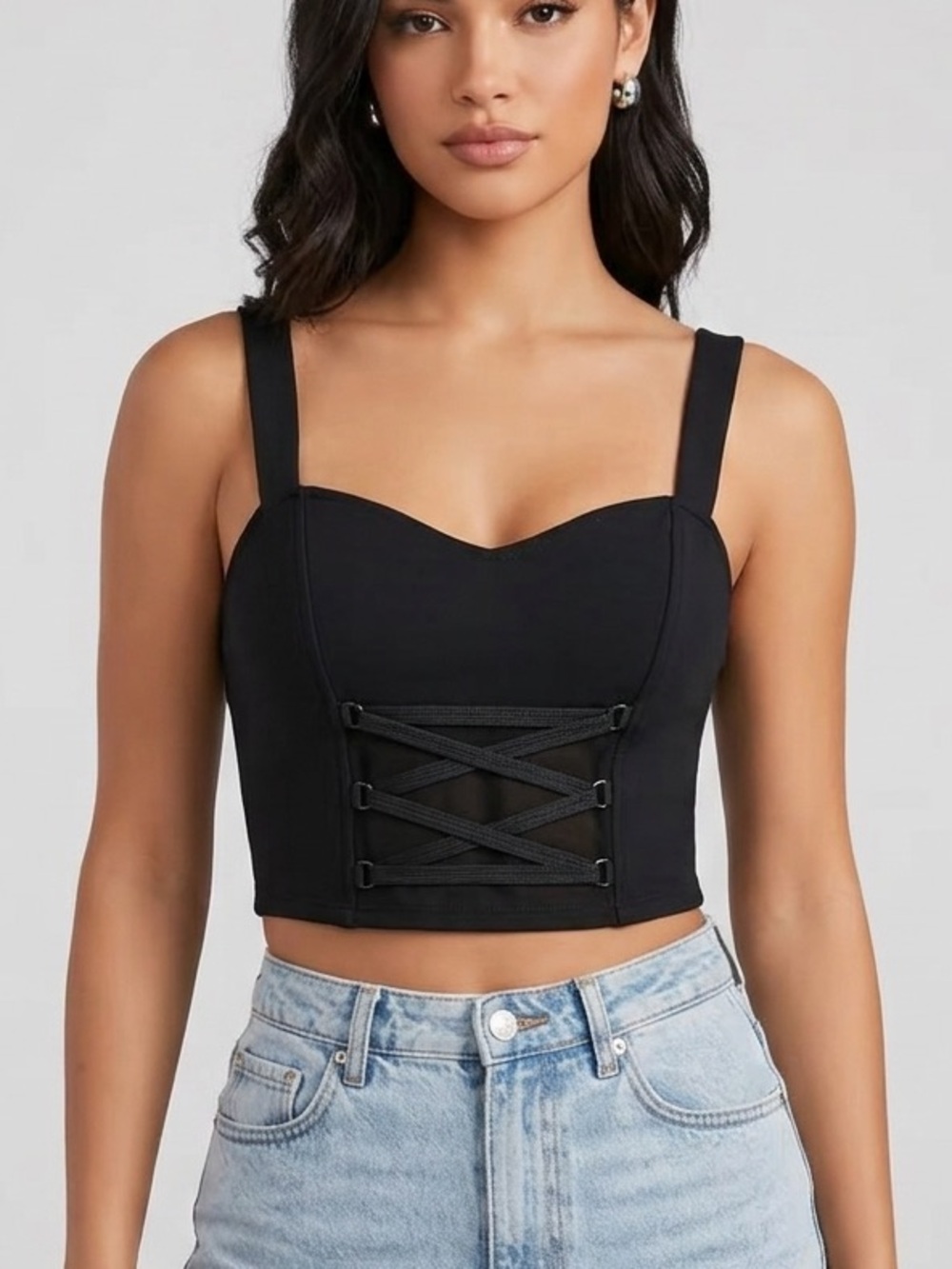 GUESS Black Sweetheart Lace Up Corset Crop Top Size S